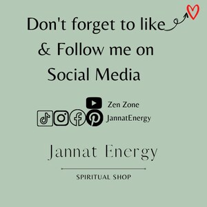 K&ouml;nnte beinhalten: Hellgr&uuml;ne Grafik mit dem Text "Vergiss nicht, mich zu liken und mir auf Social Media zu folgen." Enth&auml;lt Social-Media-Symbole f&uuml;r TikTok, Instagram, Facebook, Pinterest und YouTube. Der Text "Jannat Energy" und "SPIRITUAL SHOP" sind ebenfalls vorhanden.