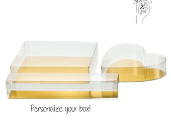 Cajas de regalo transparentes y doradas personalizadas / Forro de oro / Caja de regalo en forma de corazón / Caja de regalo transparente / Cajas de regalo forradas de oro / Personalizable / DIYWedding / Regalos para el amor