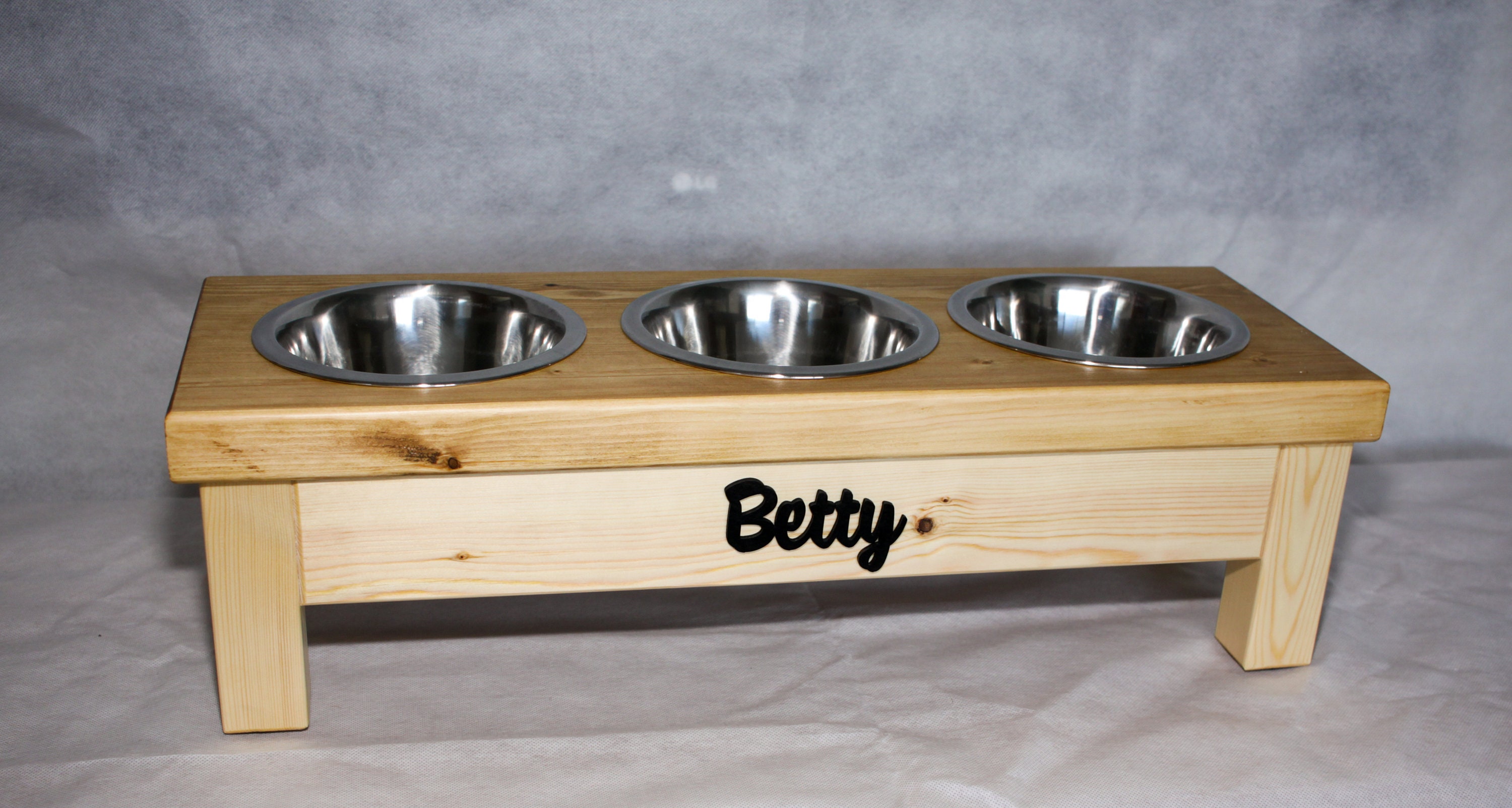 2 or 3 Bowl Dog Feeding Station, Personalized, Raised, Complete with