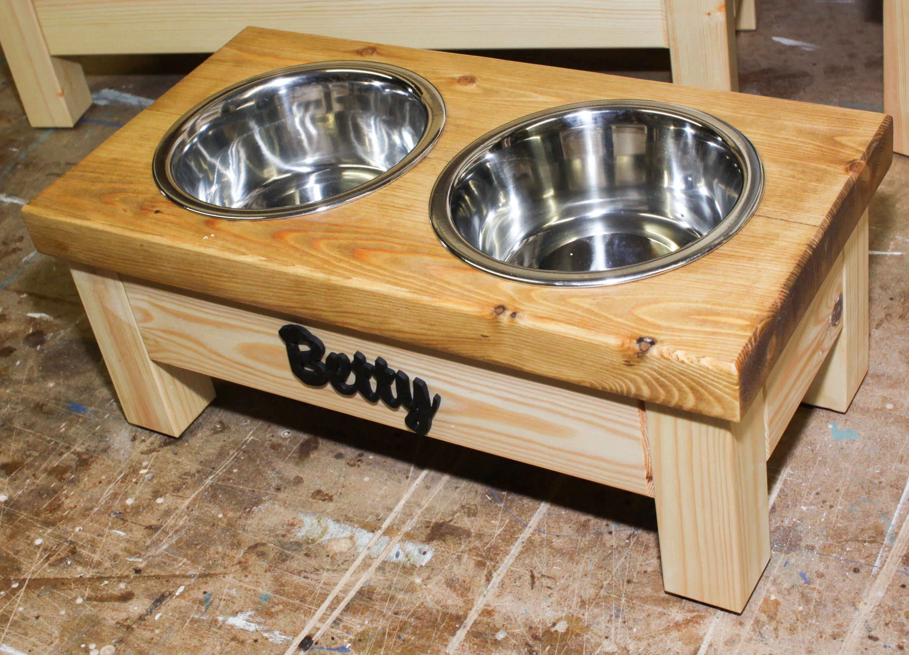 2 or 3 Bowl Dog Feeding Station, Personalized, Raised, Complete with