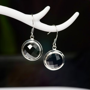 Natural High Quality Black Onyx Earrings, Premium Silver Earrings, Genuine Black Onyx Dangle Earrings