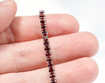 Sparkling Natural Garnet Bracelet: 3mm Sterling Silver Gemstone Bracelet