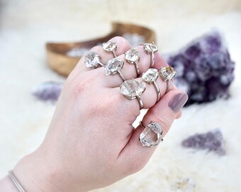 Hi-Energy, Natural Raw Herkimer Diamond Ring, Premium Silver, Gemstone Jewelry, Intuitively Chosen, Raw Gemstone Ring