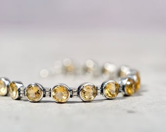 Natural Faceted Citrine Bracelet: Handmade Sterling Silver November Birthstone