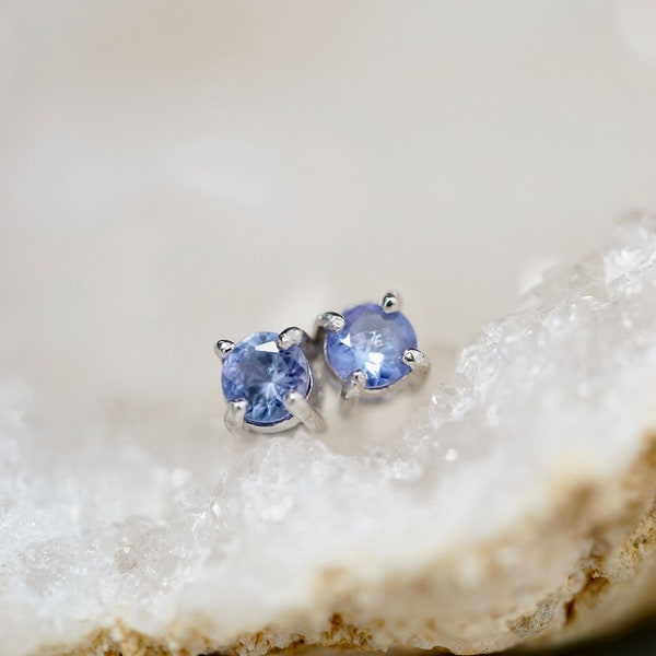 Tanzanite Earrings, Lavender-Blue Genuine Natural Tanzanite Stud Earrings, Premium Silver Tanzanite Earrings, December Birthstone