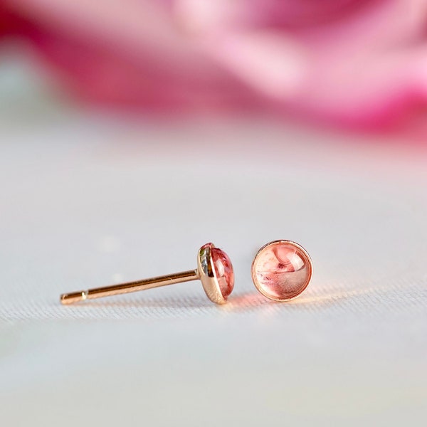 Genuine Natural Tourmaline Stud Earrings, Tiny Tourmaline 14K Rose Gold-Plated 925 Sterling silver Earrings, May Birthstone gemstone