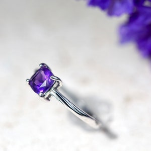Sparkling, Natural Cushion Cut Deep Purple Amethyst Ring, Premium Silver Ring, Adjustable Ring, stacking rings, February Birthstone Ring image 4
