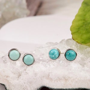 Turquoise Stud Earrings, Tiny Premium Silver Stud Earrings, Silver Round Turquoise Earrings, Gift for Her/Him