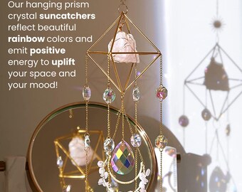 Crystal Suncatcher, Rose Quartz Amethyst, Rainbow Maker Window Hanging