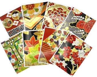 Conjunto de cartões de felicitação em tecido de quimono de seda japonesa, pacote de cartões de agradecimento, cartão de aniversário asiático, cartões de felicitação artísticos em branco para todas as ocasiões.
