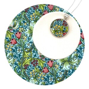 Djärvt William Morris Art Nouveau Botaniskt Hänge Keramikhalsband Handgjort med Återvunnet Porslin, Kinasmycken Födelsedagspresent till Fru