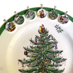 Spode Christmas Tree Broken China Pendants Handmade with Holiday China & Sterling Silver, Unique China Jewelry Gift for This Christmas 2025