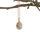 Repurposed Jewelry, Porcelain Necklace, Vintage Japanese Imari, Red Leaf Pendant, Broken China, Fine Gold Chain, Unique Birthday Gift