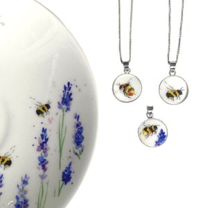 Sweet Honey Bee China Pendant Necklace, Broken China Jewelry, Unique Vintage China Spring Gardener Gift