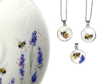 Sweet Honey Bee China Pendant Necklace, Broken China Jewelry, Unique Vintage China Spring Gardener Gift
