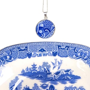 Blue Willow China Chinoiserie Necklace handmade from Upcycled Vintage Crown Staffordshire, Unique Broken China Jewelry Gift for Her Birthday