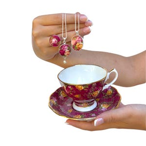 Vintage Royal Albert Ruby Lace Old Country Roses OCR Collectible Tea Cup and Saucer & Broken China Jewelry, Bone China Birthday Gift Ideas