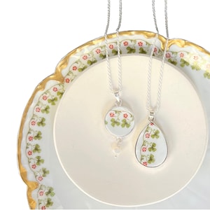 Vintage Haviland Limoges Shamrock China Necklaces with Three Leaf Clover China, Broken China Jewelry Good Luck Encourage Gifts for Women