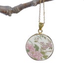 Pink Peony Flower Imari Broken China Statement Pendant Handmade from a Vintage Japanese Porcelain Vase, 12th Anniversary Porcelain Necklace