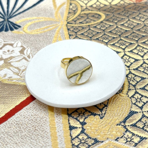 Kintsugi Ring handmade with Broken Pottery & Gold Sterling Silver, Survivor Recovery Ring and Sobriety Gift for Women, I am Enough Ring
