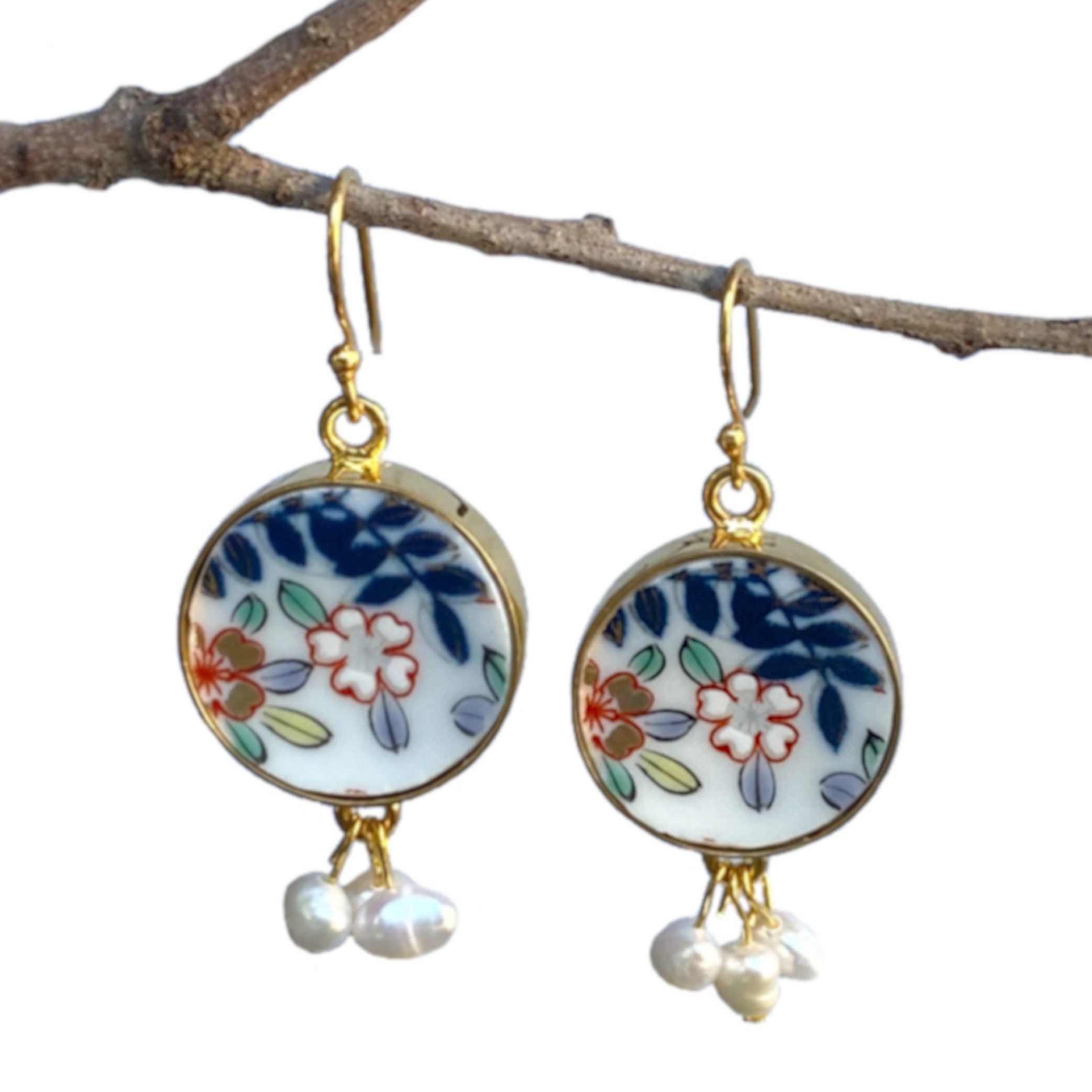 Antique Japanese Porcelain Earrings Repurposed China Jewelry Etsy UK