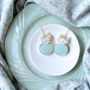 Dainty Japanese Celadon Ceramic Earrings handmade with Upcycled Porcelain & Sterling Silver, Vintage Porcelain Jewelry, 9th Anniversary Gift