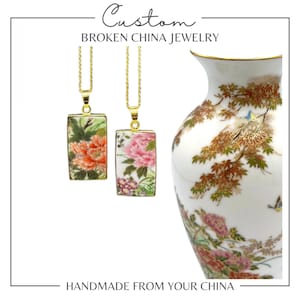 CUSTOM Order Broken China Jewelry Rectangle Pendant made from Your Family China & Sterling Silver, China Necklace Heirloom Gift for Mom Wife