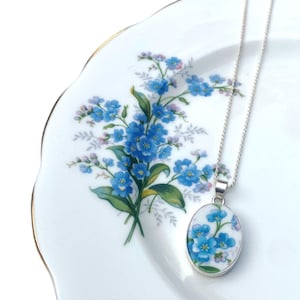 Royal Albert Forget Me Not Necklace handmade with Upcycled Porcelain, Broken China Jewelry 18th 20th Anniversary Romantic Gift for Wife