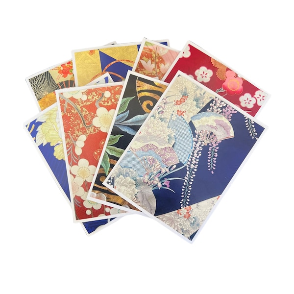 Vintage Japanse zijden kimono-kaartenset, traditionele Japanse wenskaarten, uniek bedankkaartpakket en verjaardagskaart cadeau in doos