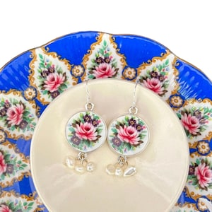Royal Albert China Earrings handmade with Rose Upcycled Porcelain, Simply Shabby Chic Inspired Vintage Broken China Jewelry Gift for Women