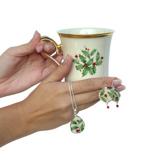 Vintage Lenox Holiday China Tea Coffee Mug & Matching Christmas Broken China Jewelry Set, Best Holiday Gifts, Unique Christmas Gift for Her