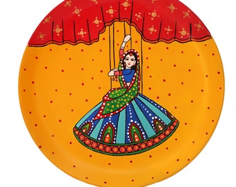 Colorful Hand Painting On Terracotta Plate Wall Art for Living Room Bedroom (10.5" Diameter)