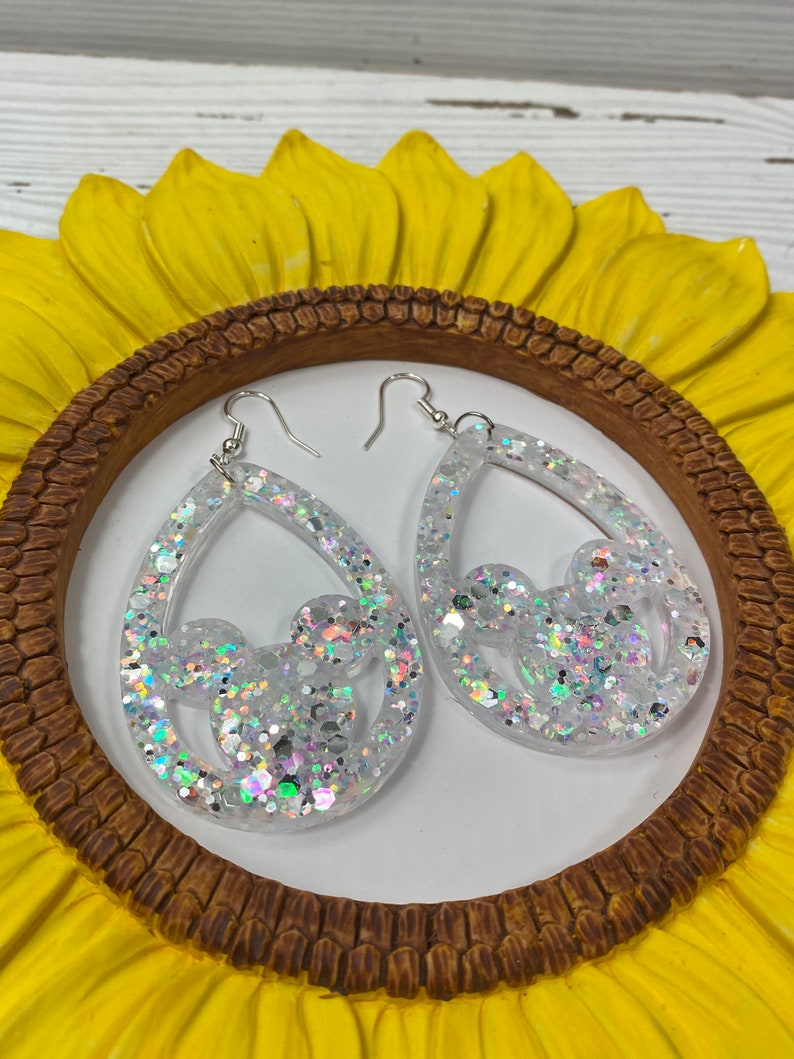 Medium Glitter Resin Mouse Earrings