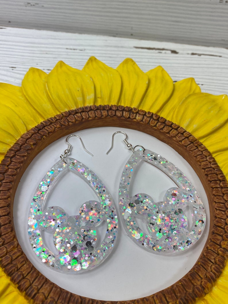 Medium Glitter Resin Mouse Earrings