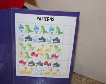 File Folder Game - Dino & Shark Pattern - Kindergarten Preschool PreK Autism Special Education Games
