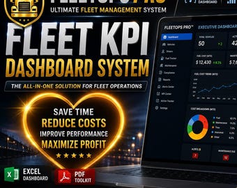 Puede incluir: Una computadora portátil y un teléfono inteligente muestran el sistema de panel "Fleetops Pro", una herramienta de gestión de flotas. La pantalla muestra datos en tiempo real, seguimiento de KPI y alertas inteligentes. El texto incluye "Ahorre tiempo, reduzca costos, mejore el rendimiento, maximice las ganancias."