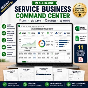 Service Business Spreadsheet, Client CRM, Job Scheduler, Invoice Tracker, Excel & Google Sheets Dashboard, Printable PDF Forms