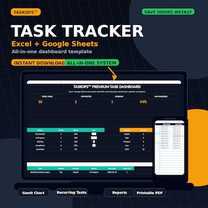 Project Management Dashboard | Task Tracker Excel Template | Google Sheets Planner | Gantt Chart