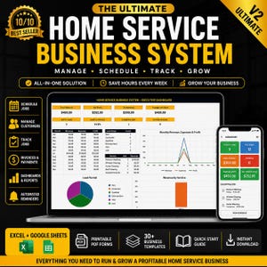 Peut inclure: Un système de gestion d'entreprise numérique affiché sur un écran d'ordinateur portable et de smartphone, comprenant un tableau de bord exécutif avec des graphiques de revenus, de profits et de suivi des tâches, ainsi que des icônes de gestion.