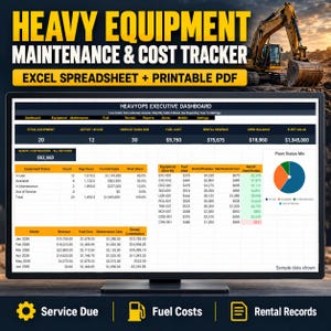 Heavy Equipment Management System | Maintenance Log, Fuel Tracker, Rental Forms, Equipment Dashboard Excel Google Sheets