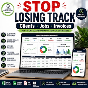 Service Business Spreadsheet, Client Tracker, Invoice Tracker, Job Scheduler, Excel Google Sheets Template, PDF Forms