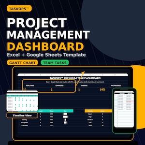 Project Management Excel Template | Google Sheets Team Task Tracker | Gantt Chart Dashboard | Work Planner
