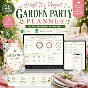 Garden Party Planner Spreadsheet | Party Planning Template | Excel Google Sheets Printable PDF | Budget Guest List RSVP Checklist