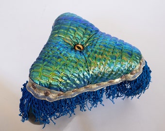 Iridescent mermaid pattern monster stool with dragon eye button unique decor item
