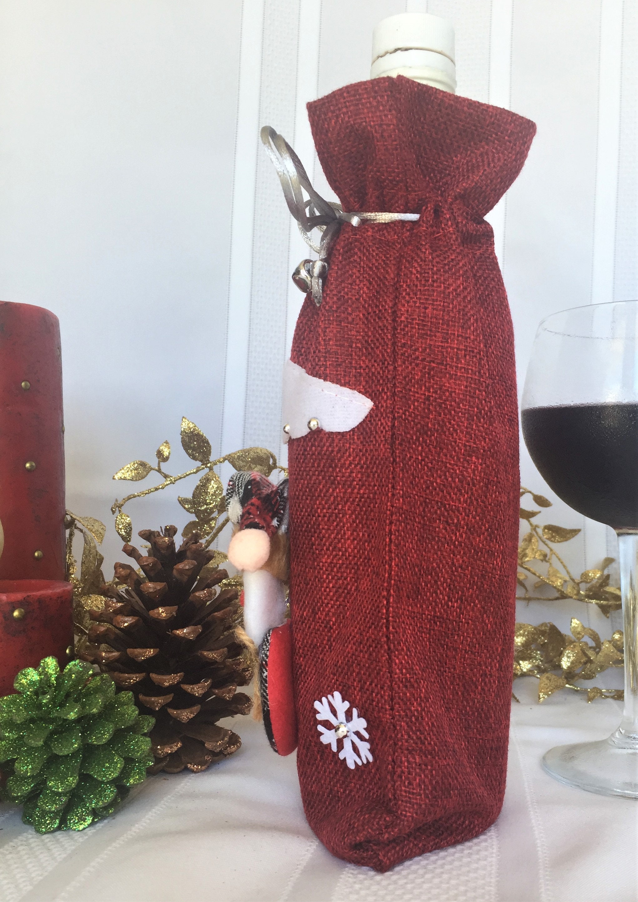 Christmas Wine Bottle Cover Bag / Holiday Bag / Burlap Cover Etsy
