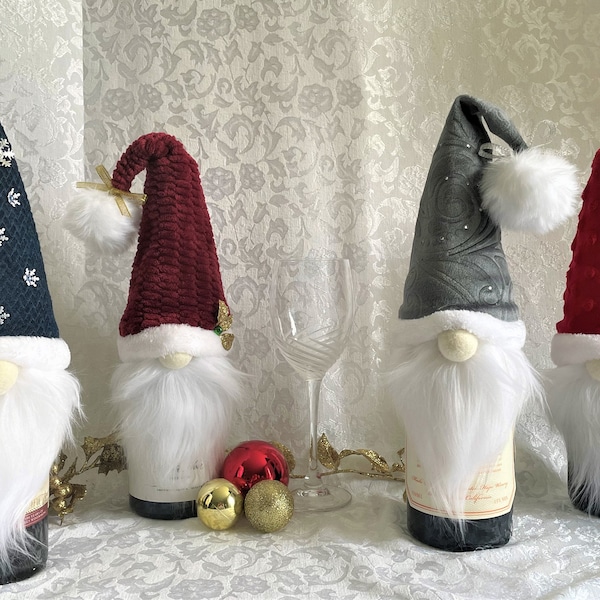 Gnome Christmas Luxury Collection Wine Bottle Cover/Christmas Topper/Embellished Gnome cover/Holiday Bottle Cover/Gnome topper/Jar lid cover