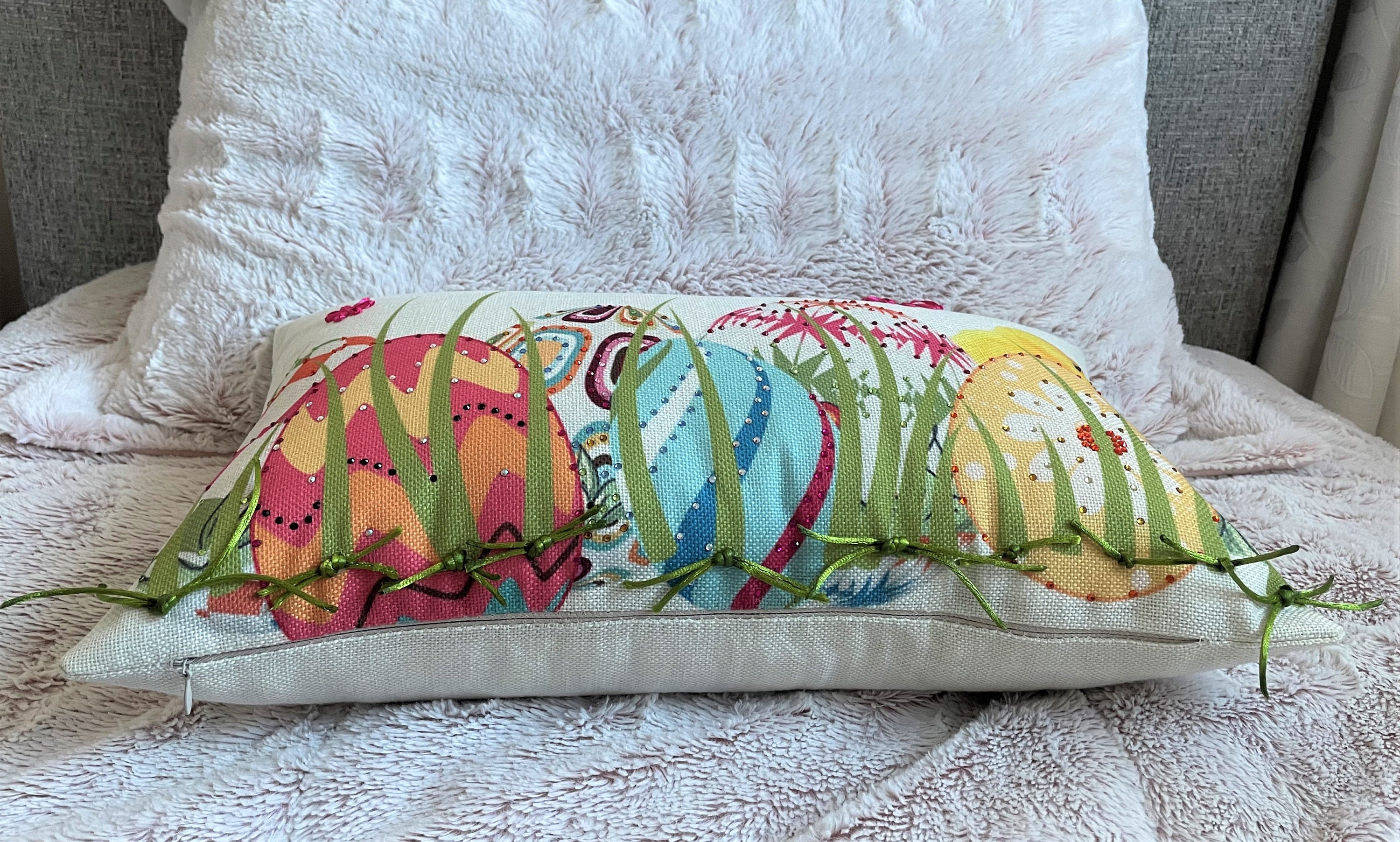 Easter Egg Cushion Cover /Cushion with Crystals / Embellished Etsy