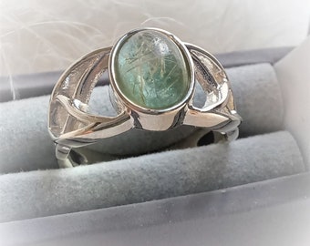 CELTIC Ring with a 8x6mm Cabochon for hair or ashes .925 Sterling Silver Memorial Ring