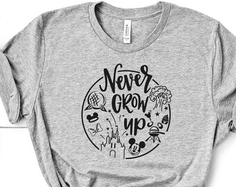 Never Grow Up Disney Shirts, Disney Trip Shirts, Magic Kingdom Day, Disney World Trip Outfits, Disney Vacation Shirt, Disney Family Shirts