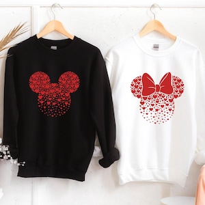 Mickey Minnie Ears Disney Hearts Valentines Day Couple Sweatshirt, Disneyland Family Matching Vacation Sweatshirt, Disney Couple Hoodie